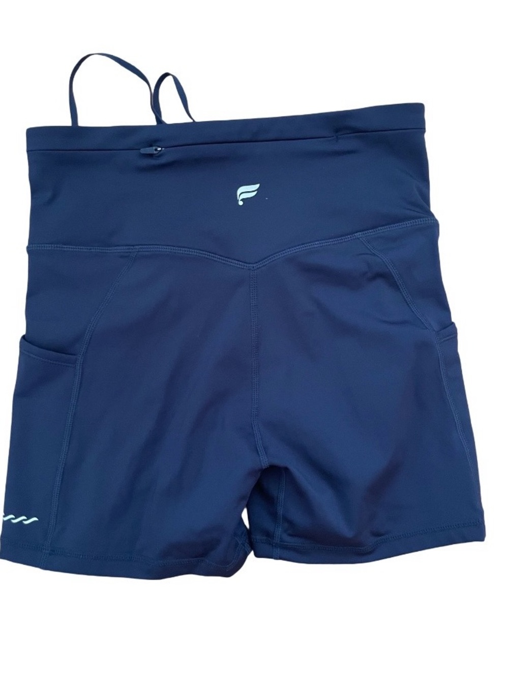 Fabletics Navy Bike Shorts with Light Blue Accent - Picture 2 of 3